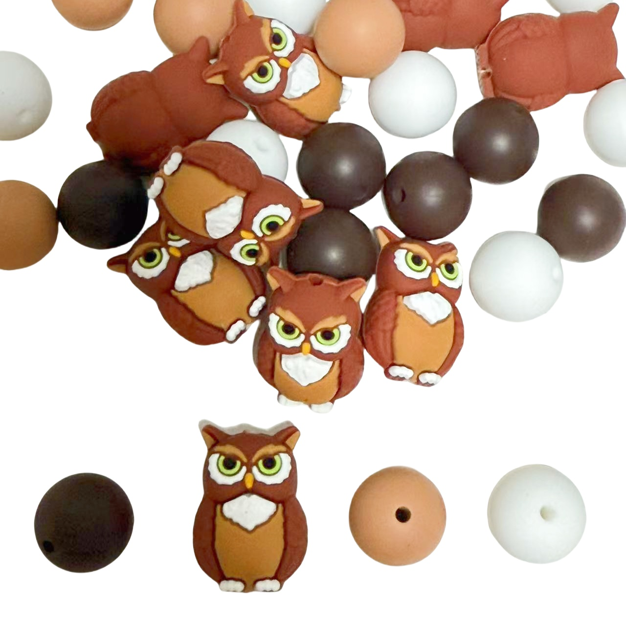 32Pcs/set Silicone Cute 3D Owl Round Beads Set For Jewelry Making DIY Handmade Art Accessories Necklace Bracelet Beaded Pen