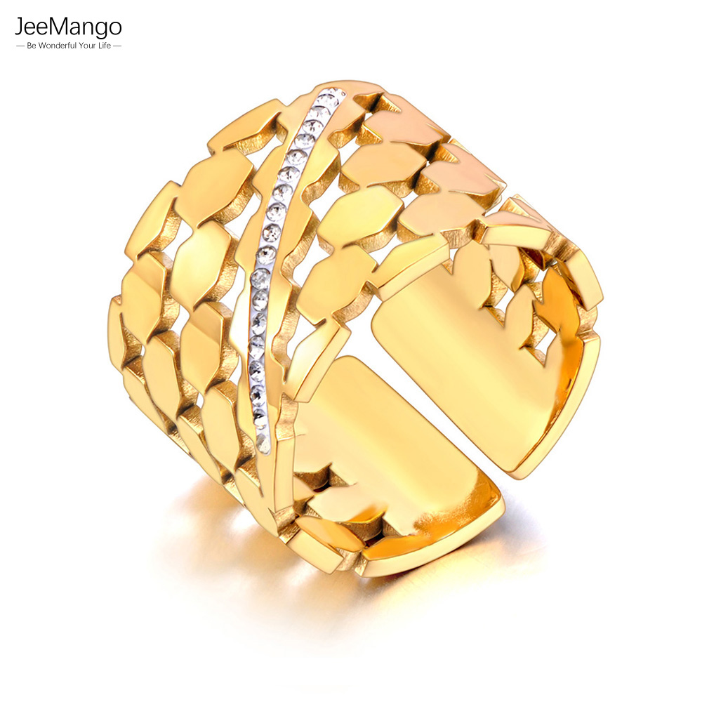 JeeMango Stainless Steel Hollowed Geometric Handmade Cut Ring For Women Personalized Waterproof Jewelry Free Shipping JR23064