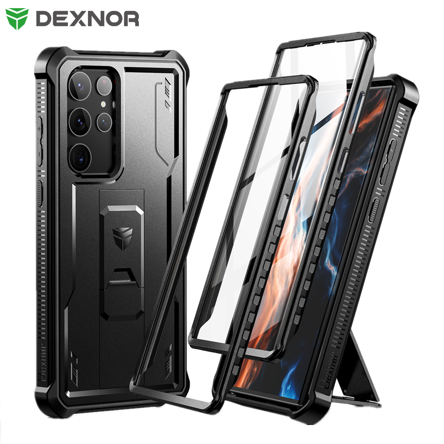 For S23 5G Case Kickstand with two front frames 360 Full Body Bumper Grade Armor Shockproof Shell Cover