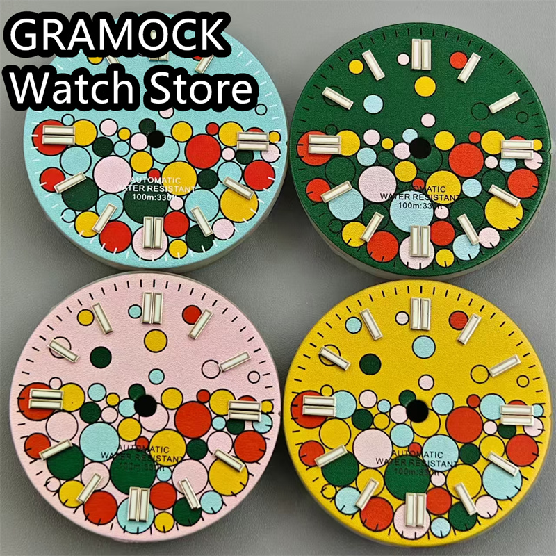 GRAMOCK 29mm Sterile Watch Dial Green luminous Fit NH35 NH36 ETA2836 2824 PT5000 Mingzhu DG2813 3804 Miyota 8215 821A movement
