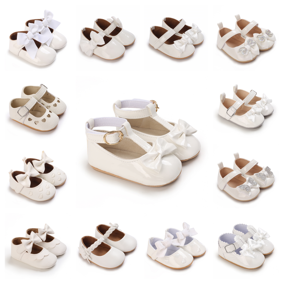 Newborn Bow Princess Shoes Soft Leather Anti Slip Sole Baby Walking Shoes White Girls Outdoor Small Leather Shoes