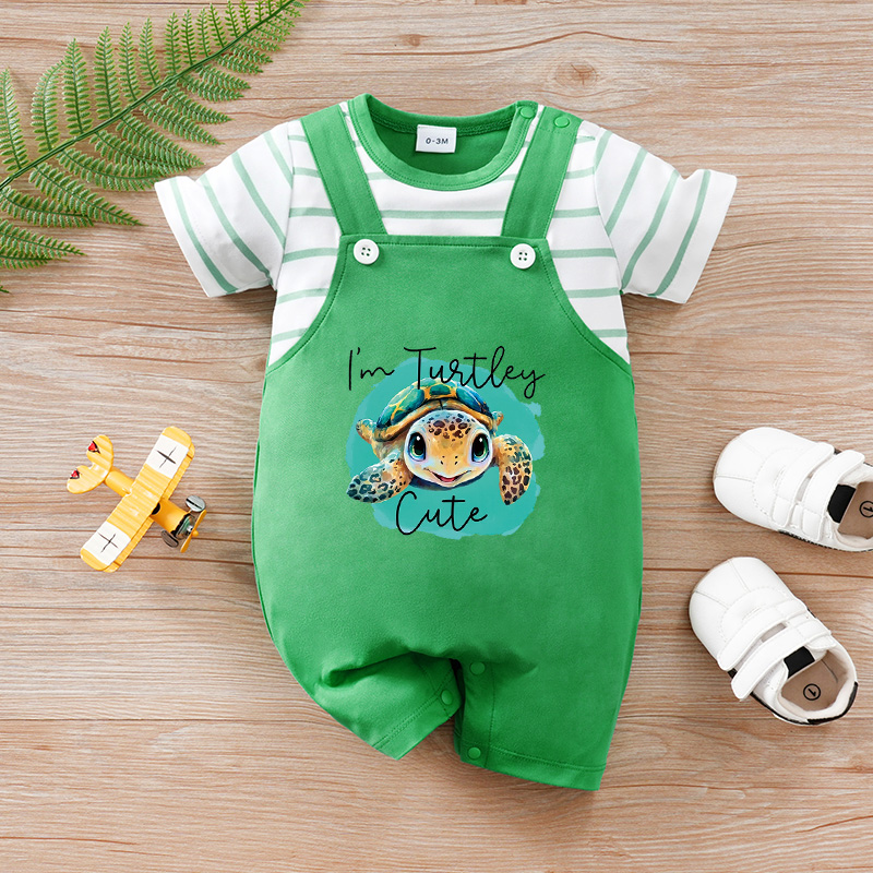 Newborn baby summer vacation 2 pieces turtle cartoon cute short-sleeved round-neck jumpsuitBreathable Durable Convenient Practic