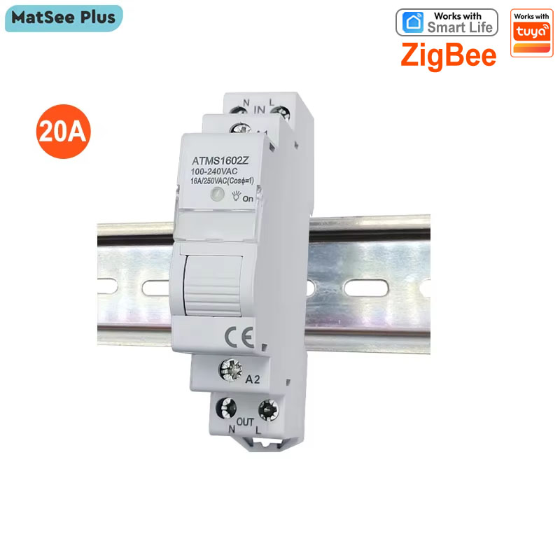 Smart Life ZigBee Switch Breaker 20A Din Rail Energy Monitor Meter Timer App Control Support ZigBee2MQTT Alexa Home