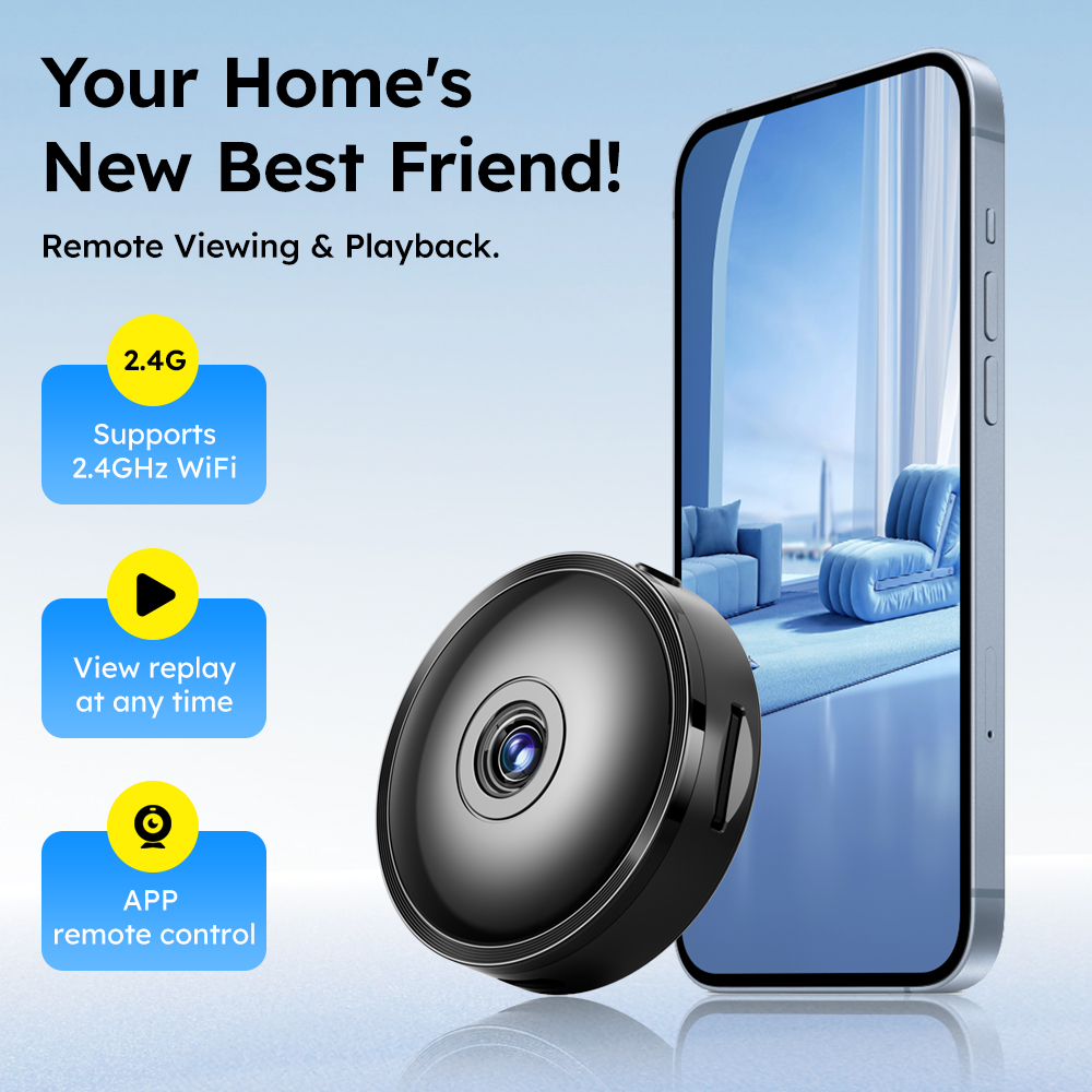 Multi-functional WiFi smart security camera with night vision, USB/battery powered, suitable for home, pets, and cars, wireless