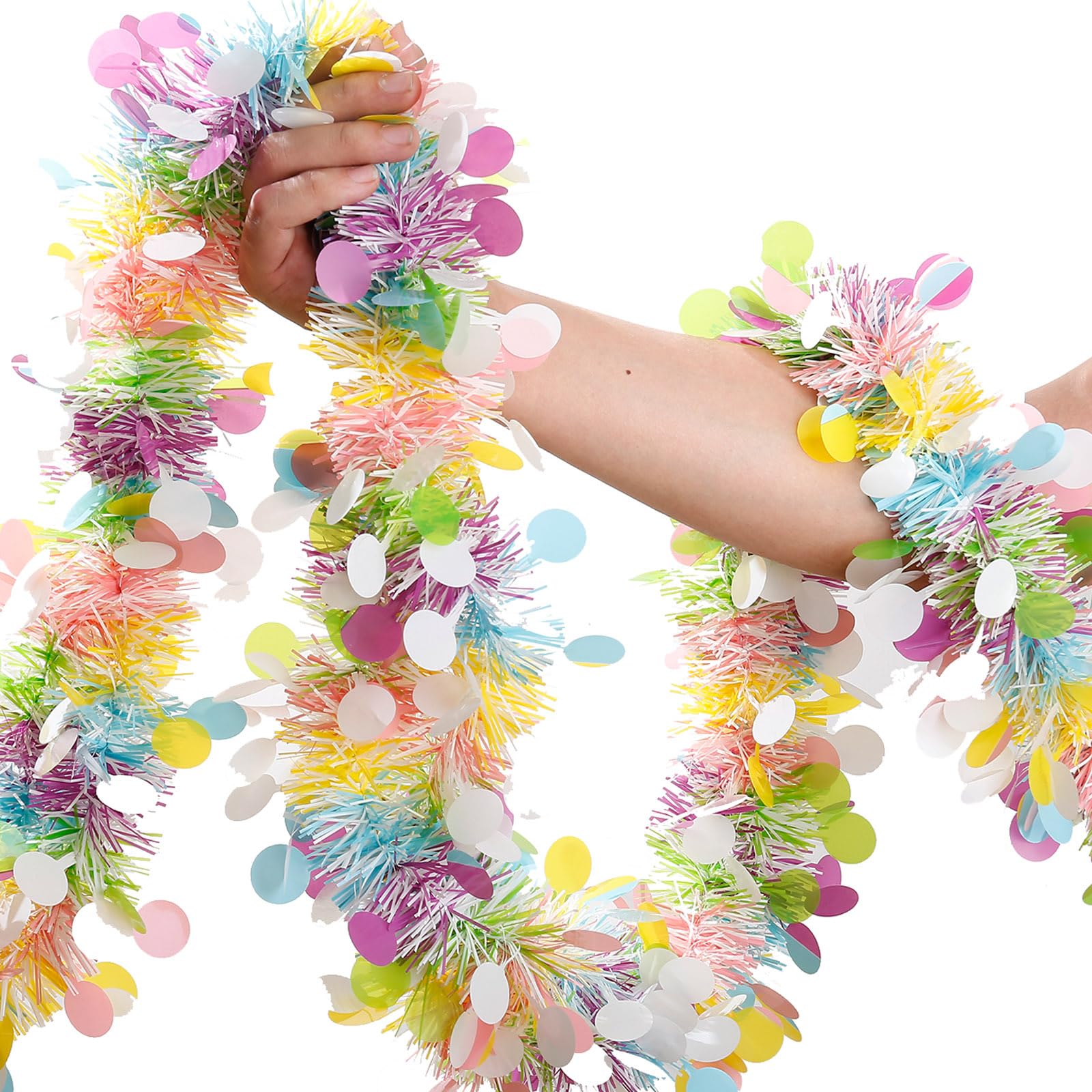 Easter Garland Decor 2PCS Glitter Tinsel Spring Garland Decorations for Tree Mantle Bedroom Office Classroom Party Holiday Home