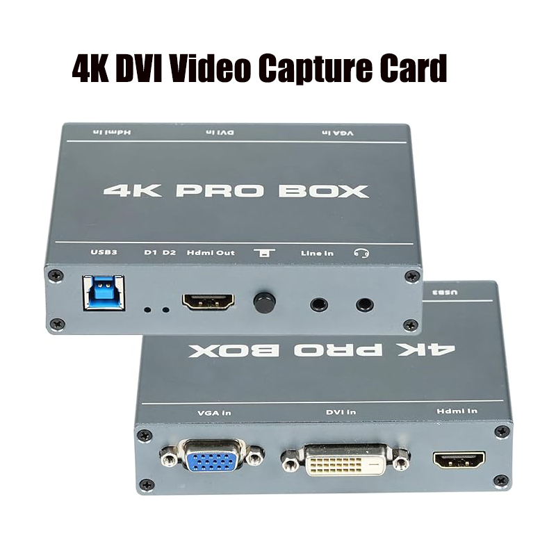 DVI HDMI VGA to USB3.0 Capture Card 4K PRO BOX HD Video Capture Device HDMI Loop Out 1080P 60fps Output Plug and Play HD AV