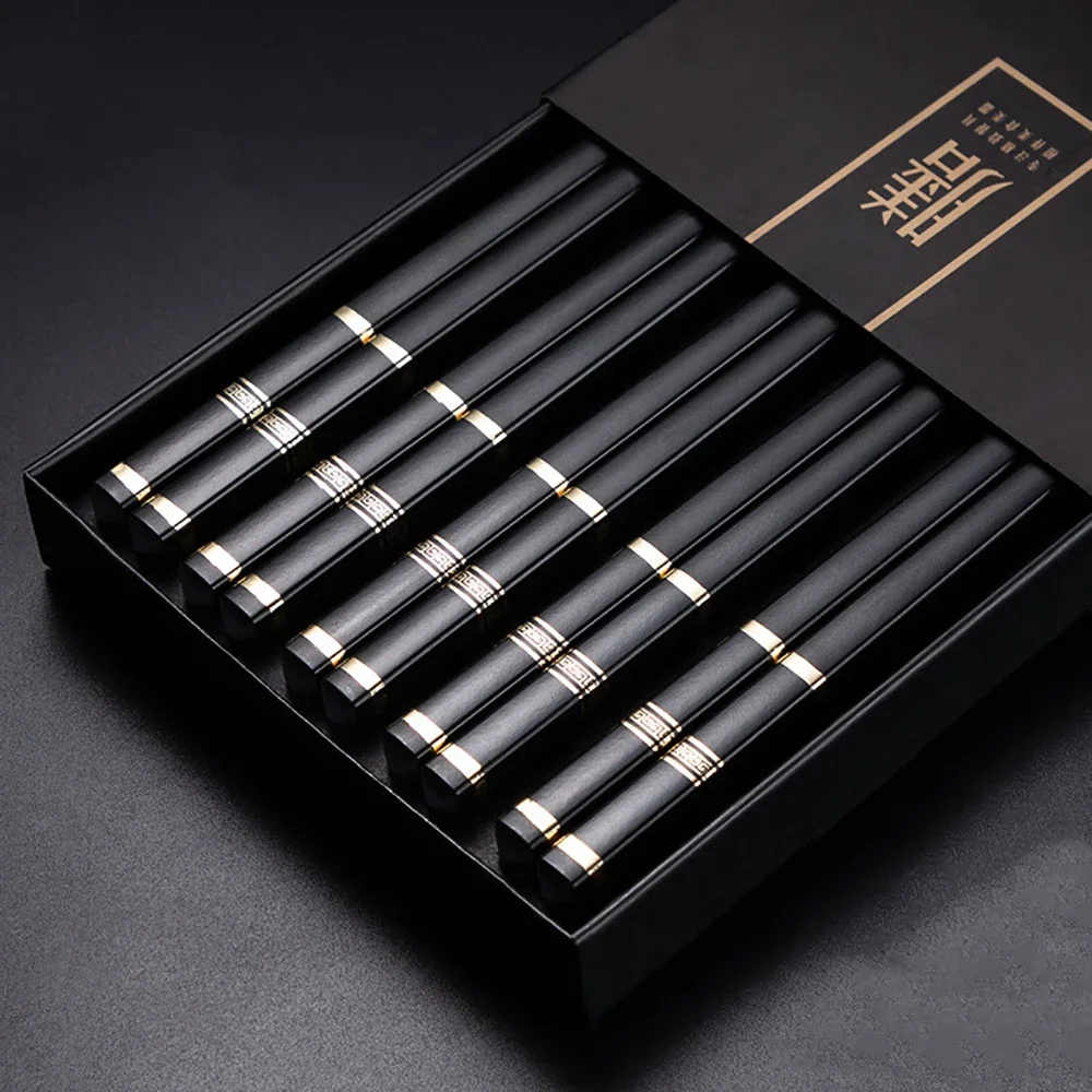 5 Pair Chopsticks Alloy Non-Slip Sushi Chop Sticks Set Japanese Chinese Reusable Black Chopsticks Tableware Kitchen