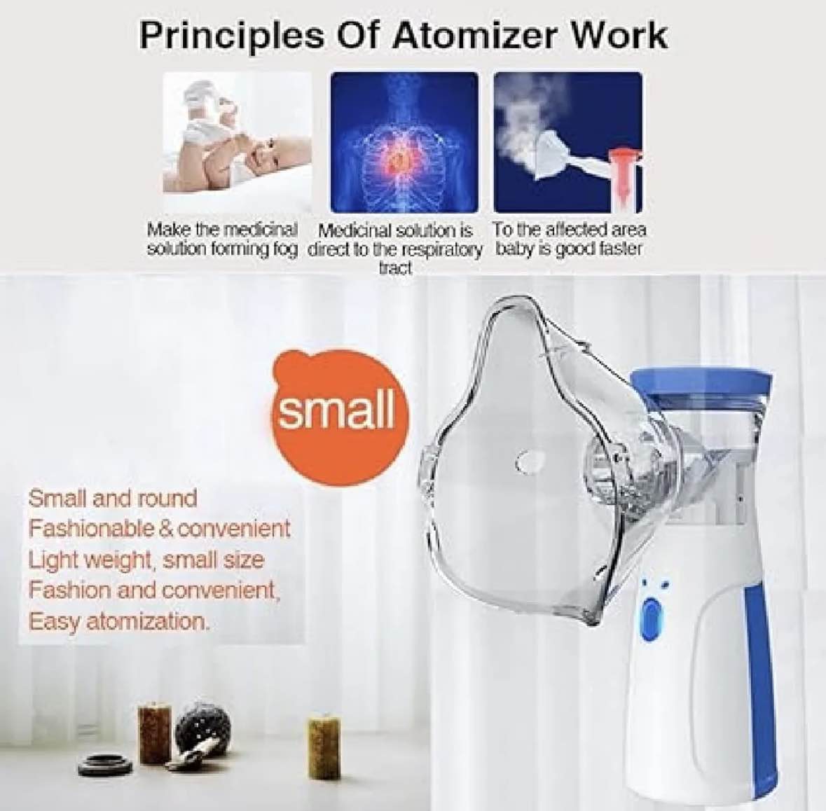 Portable Ultrasonic Rechargeable Mesh Nebulizer Machine Cool Mist Inhaler for Children and Adults( battery not included)