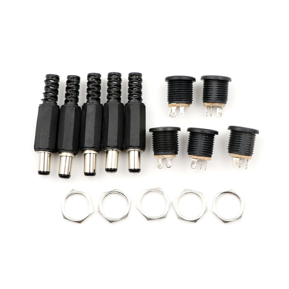 **10 Pcs 5.5mm x 2.1mm Male DC Power Plug Connector Screw Lock Female Panel Socket