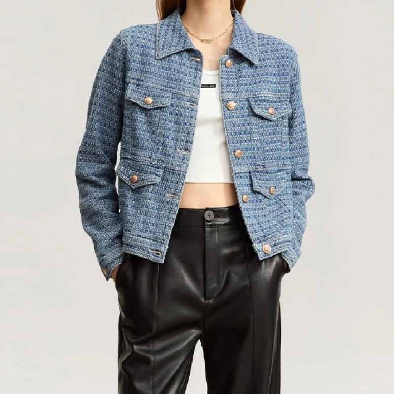 Chic Retro Women's Denim Jacket Miniature Cardigan Top Spring Summer New Style Korean Popular Women's Clothes Outerwear Coat
