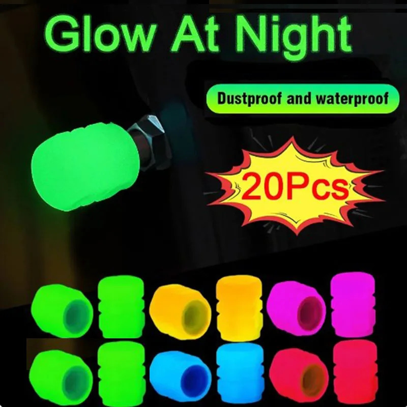 1/20pcs Luminous Tire Valve Cap Motorcycle Bicycle Wheel Nozzle Tire Valve Stem Fluorescent Luminous Decoration Automotive Parts