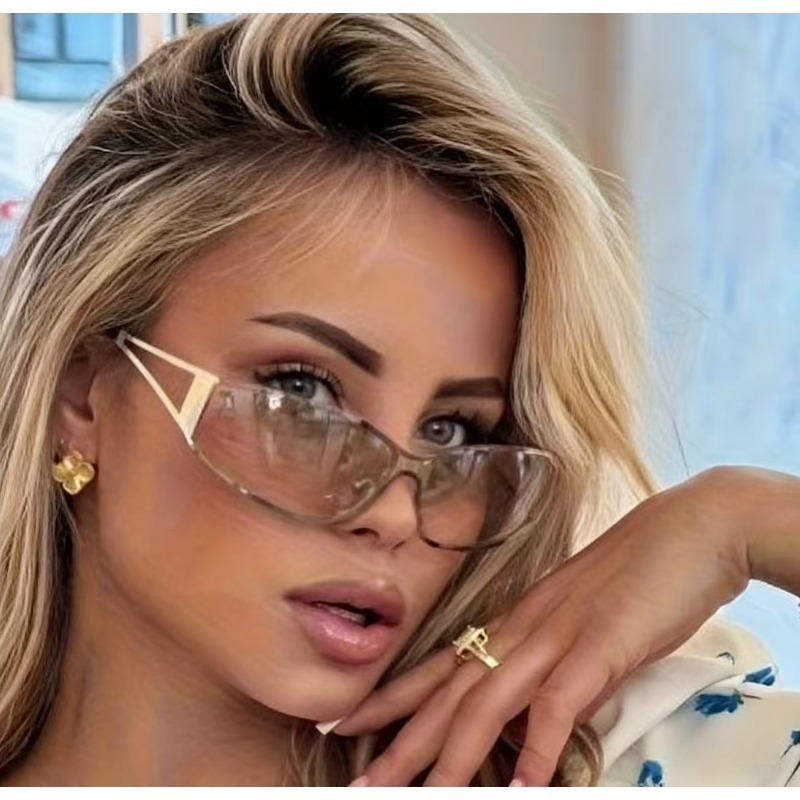 Y2K Retro Sunglasses Women Luxury Irregular Square Metal Frame UV400 Clear Brown Lens Trendy Sun Glasses Unisex