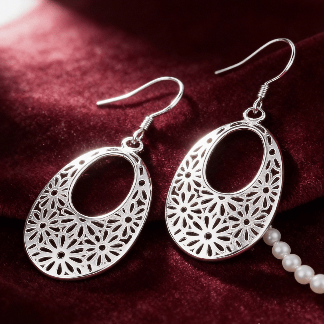 925 Sterling Silver fine Carved oval retro Earrings for Women Luxury Fashion Party Wedding Jewelry