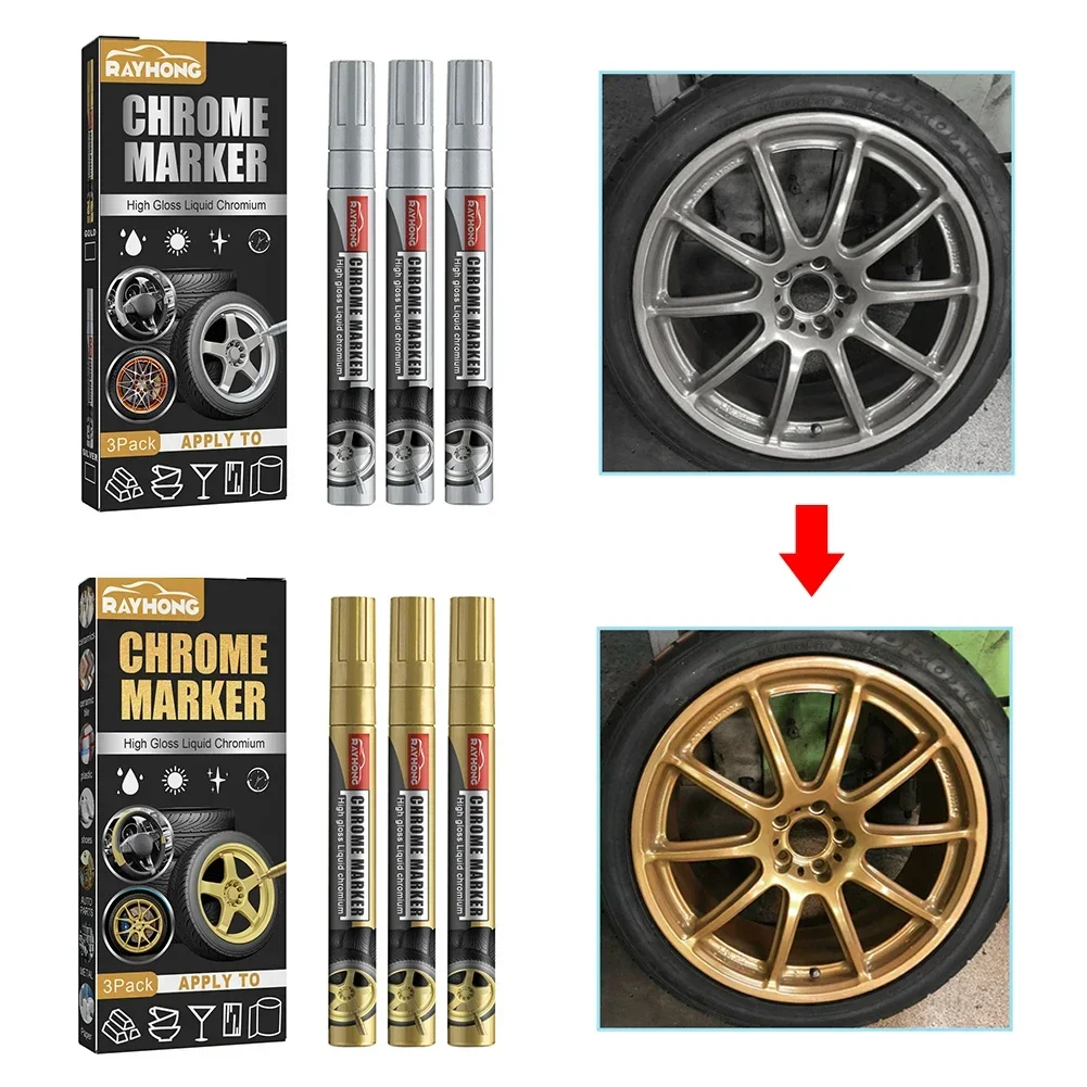 3pcs Chrome Marker Pen Permanent For Car Bike Motor Tires Tyre Marker Paint Pen Tyre Marker Metallic
