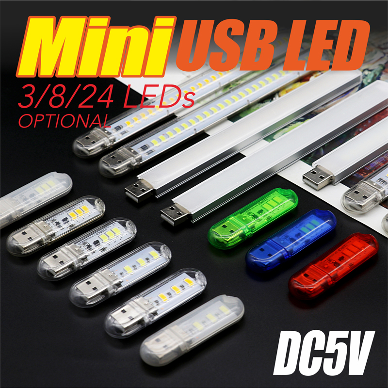 DC5V Mini Portable USB LED Ultra Bright Reading Book Lamp 3/8/24LEDs LED Bulb For PC Laptop Notebook Lighting With Red Green