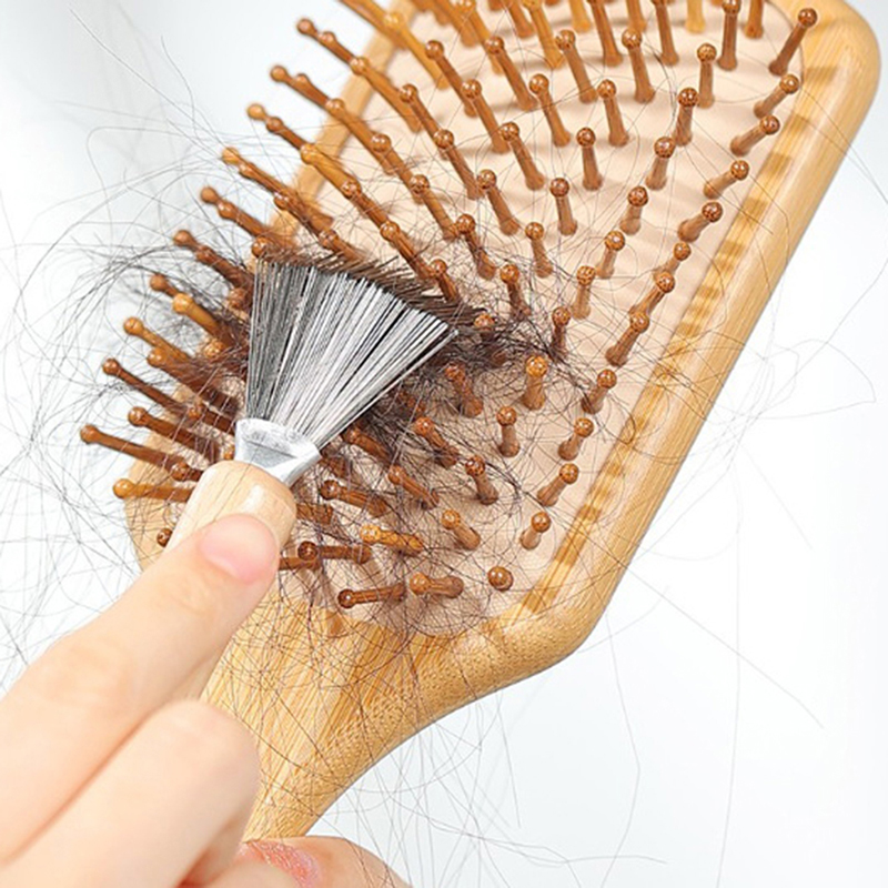 1Pc Wooden Comb Cleaner Delicate Cleaning Removable Comb Cleaner Tool Hair Brush Handle Embeded Tools