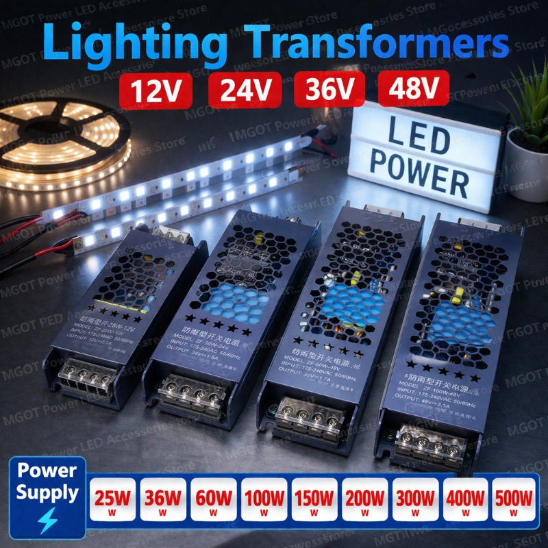 12V 24V LED Power Supply 500W 400W 300W 200W 100W 60W LED Driver AC/DC Transformer Converter for LED Strip Indoor Home Lighting