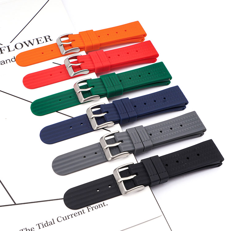 20mm 22mm Waffle Rubber Strap For Seiko Samsung Huawei Watch Sport Diving Waterproof Replace Silicone Strap Wrist Belt