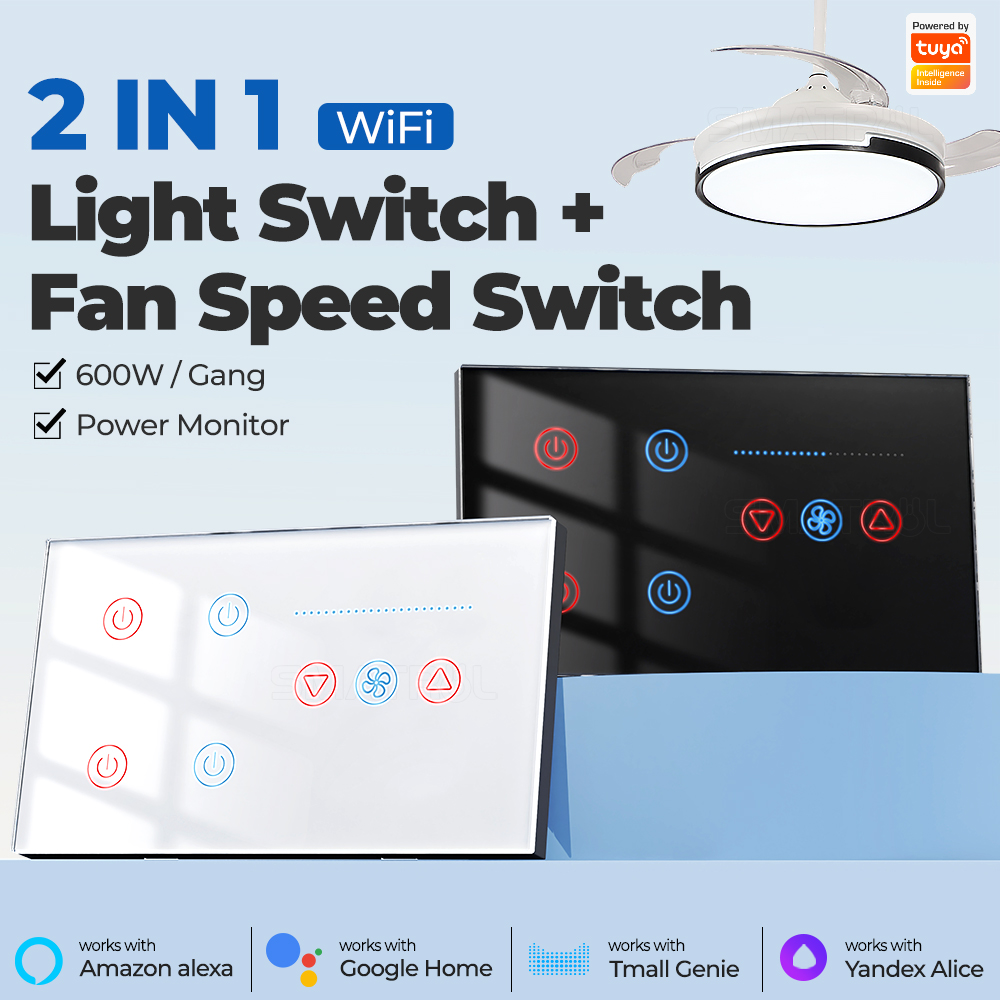 Zigbee WIFI Smart Wall Switch Ceiling Fan Speed Control Tuya Smart Life 4 Gangs Light Switches Power Monitor Touch Glass Alexa