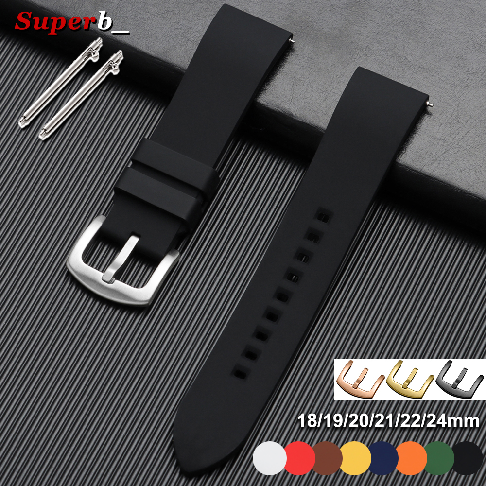 Universal Silicone Strap 16/18/20/22/24mm Quick Release Stainless Steel Folding Buckle Sport Waterproof Rubber Men Watch Band