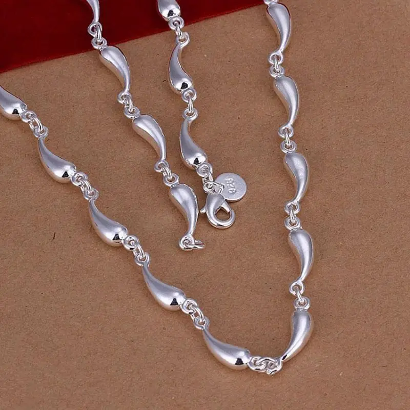 Fine 45cm 925 Sterling Silver Water Drop Chain Necklace Cute For Women Jewelry Designer Wedding Engagement Gifts