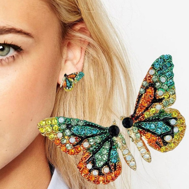 Graceful Shiny Multicolor Zircon Butterfly Stud Earrings for Women Cute Date Party Jewelry