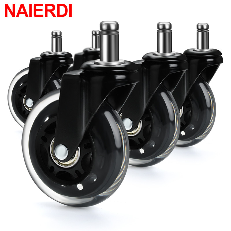 NAIERDI 5PCS Office Chair Caster Wheels 3 Inch Swivel Caster Wheels Replacement Soft Safe Rollers Furniture Hardware