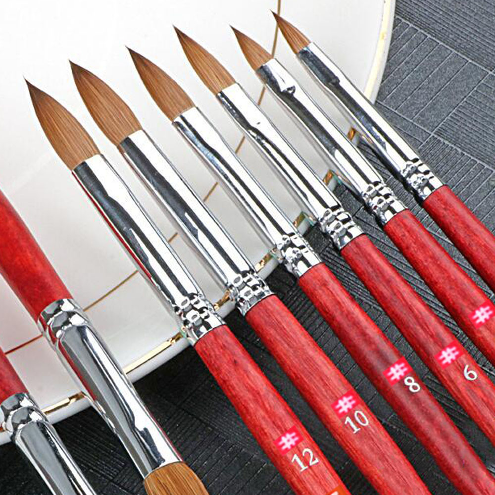 1/6pcs Acrylic Nail Art Brush Size 2/4/6/8/10/12mm Red Wood Handle Craving Flower Pen Professional UV Gel Manicure Drawing Tools pen gpt