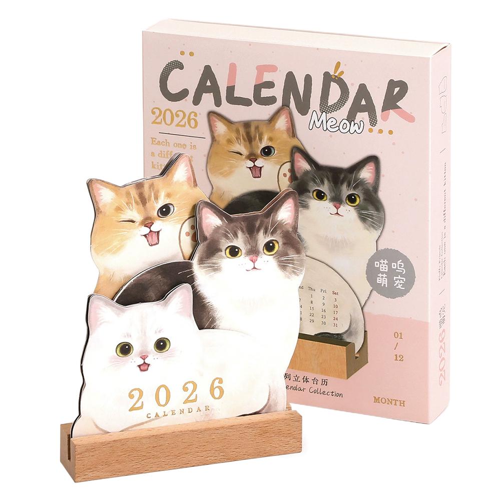 2026 Cute Cat Dog Desk Calendar Mini Desktop Calendar Notes Repeated Writing and Wiping Multi Functional Desktop Decoration