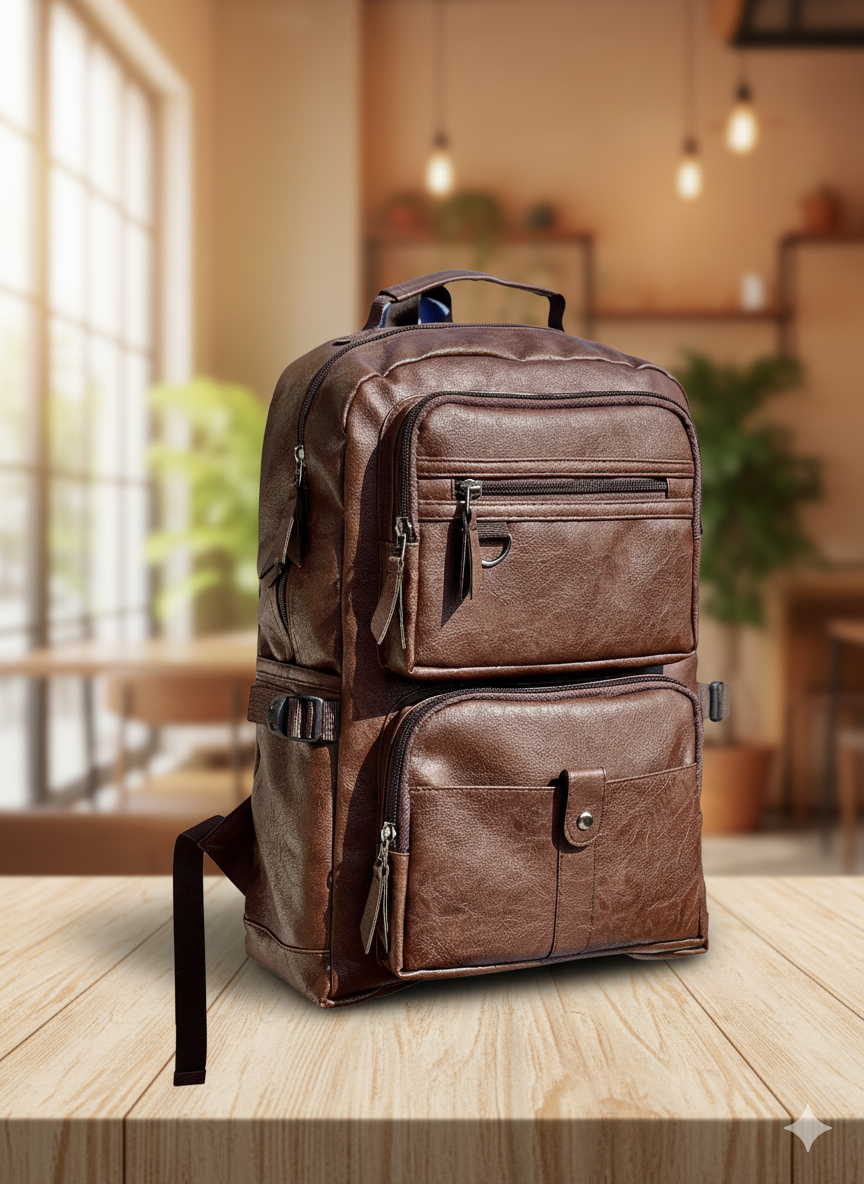 Premium Men’s Vintage Leather Backpack - Large Capacity Laptop Bag for Office, College & Travel - Coffee, Brown,Black By Hidayah Creation