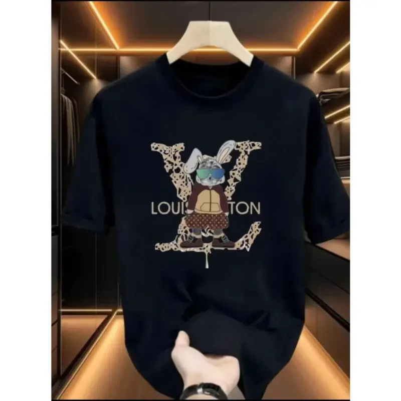 2025 Fashion Summer New Hot Trendy Brand Heavy Cotton T-shirt Unisex Summer Printing Casual Round Neck High-end Top Handsome