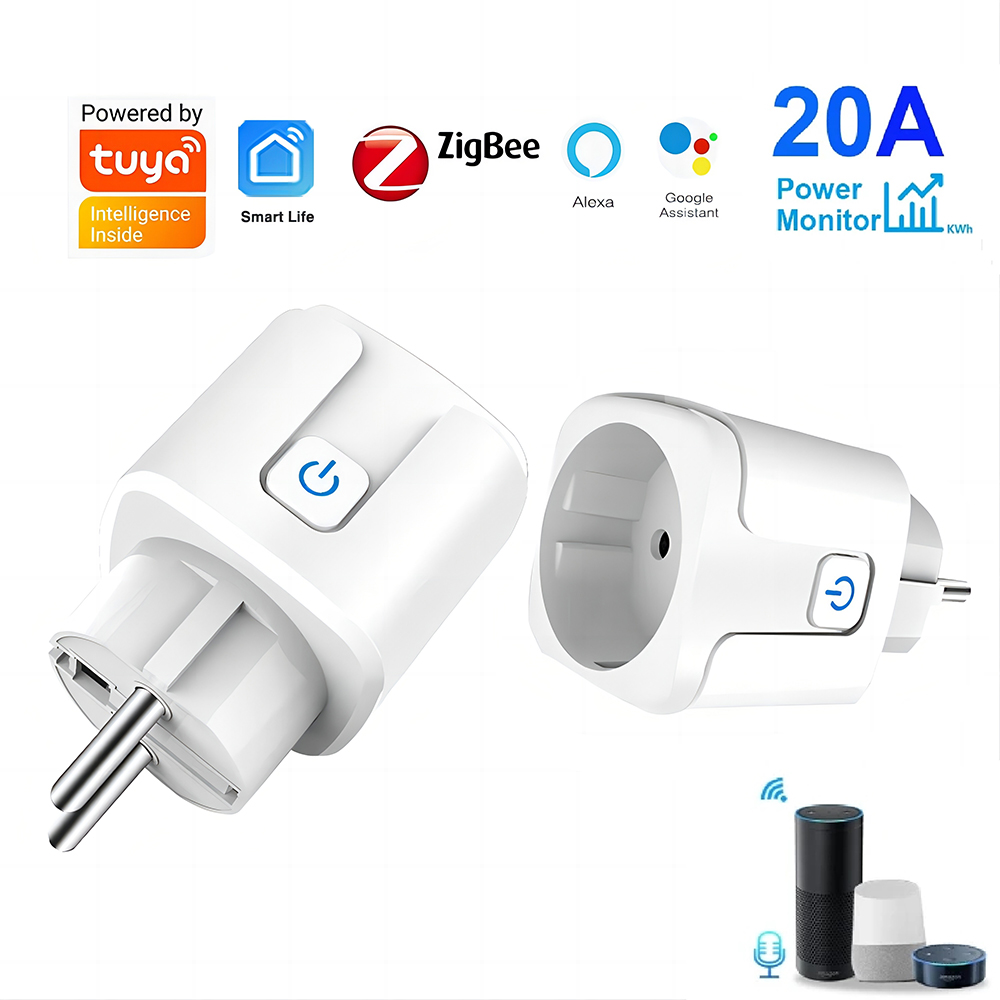 Tuya Zigbee Smart EU Socket 20A WiFi Plug Power Monitoring Smart Home Voice Control Compatible with Assistant And Alexa
