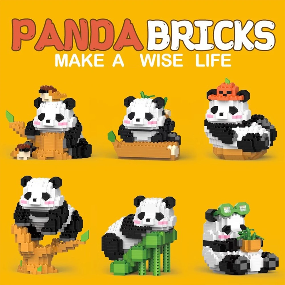 Cute Chinese Panda Building Blocks Sets DIY Educational Assembly Toys Bricks Mini Animals Model MOC Kids Birthday