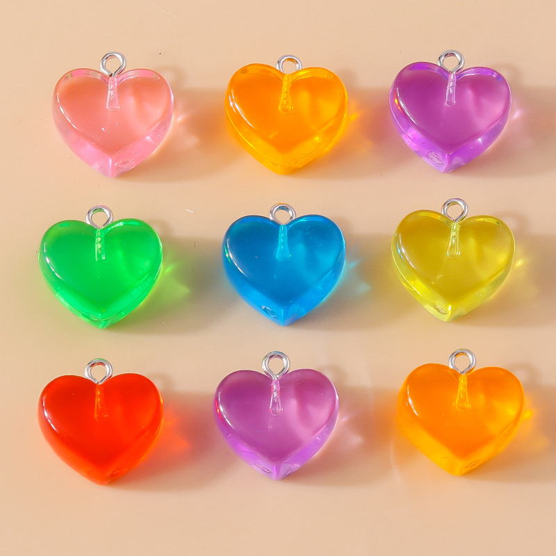 10pcs 17*17mm Kawaii Colorful Resin Love Heart Charms for Earring Bracelet Necklace Pendants Handmade DIY Jewelry Making pen gpt