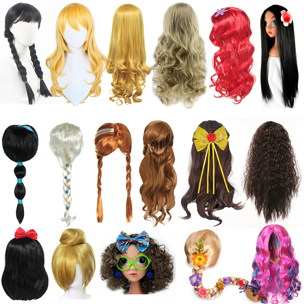 Kids Cosplay Wig Accessory Elsa Mermaid Snow White Girl Princess Hairpiece Halloween Disguise Anna Role Playing Aurora Wednesday
