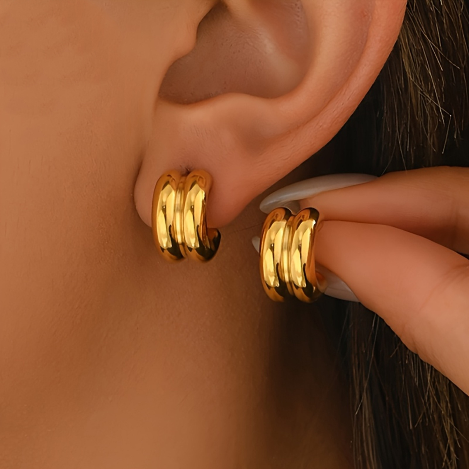 18K Golden Plated Elegant Hoop Earrings Stainless Steel High Quality Anti Tarnish Women Fashion Jewelry for Daily Party Wear