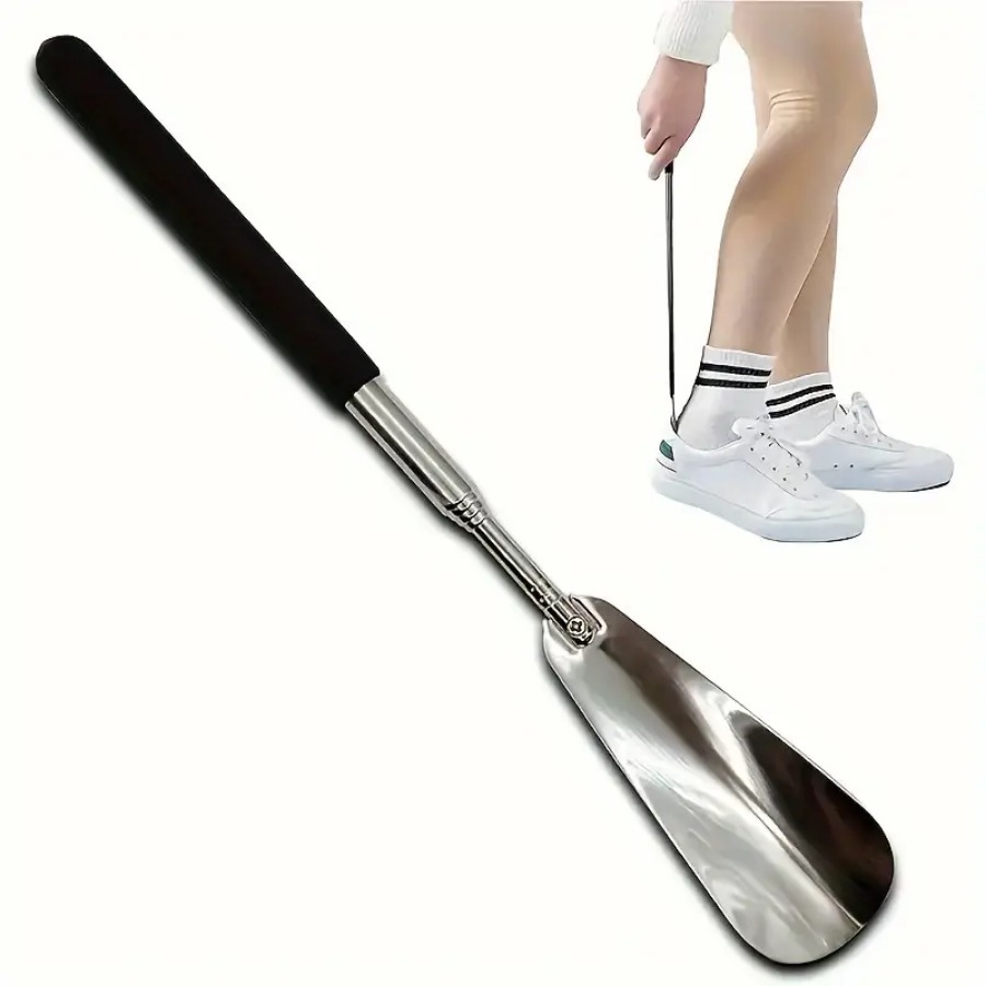 Long Handle Adjustable Shoehorn | Stainless Steel Telescopic Rod | Effortless Slip-On Helper for Elderly, Men & Women