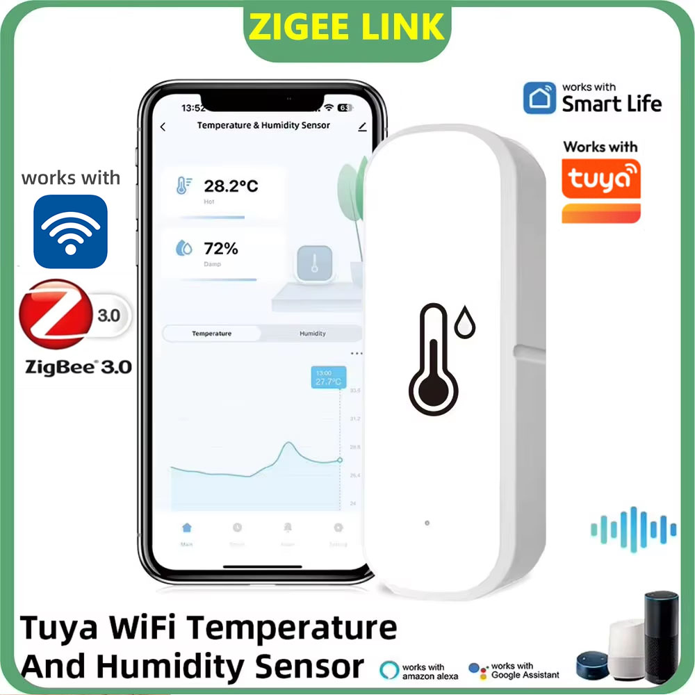 Tuya Smart WiFi/Zigbee Temperature Humidity Sensor APP Remote Monitor Indoor Hygrometer Thermometer Works with Alexa