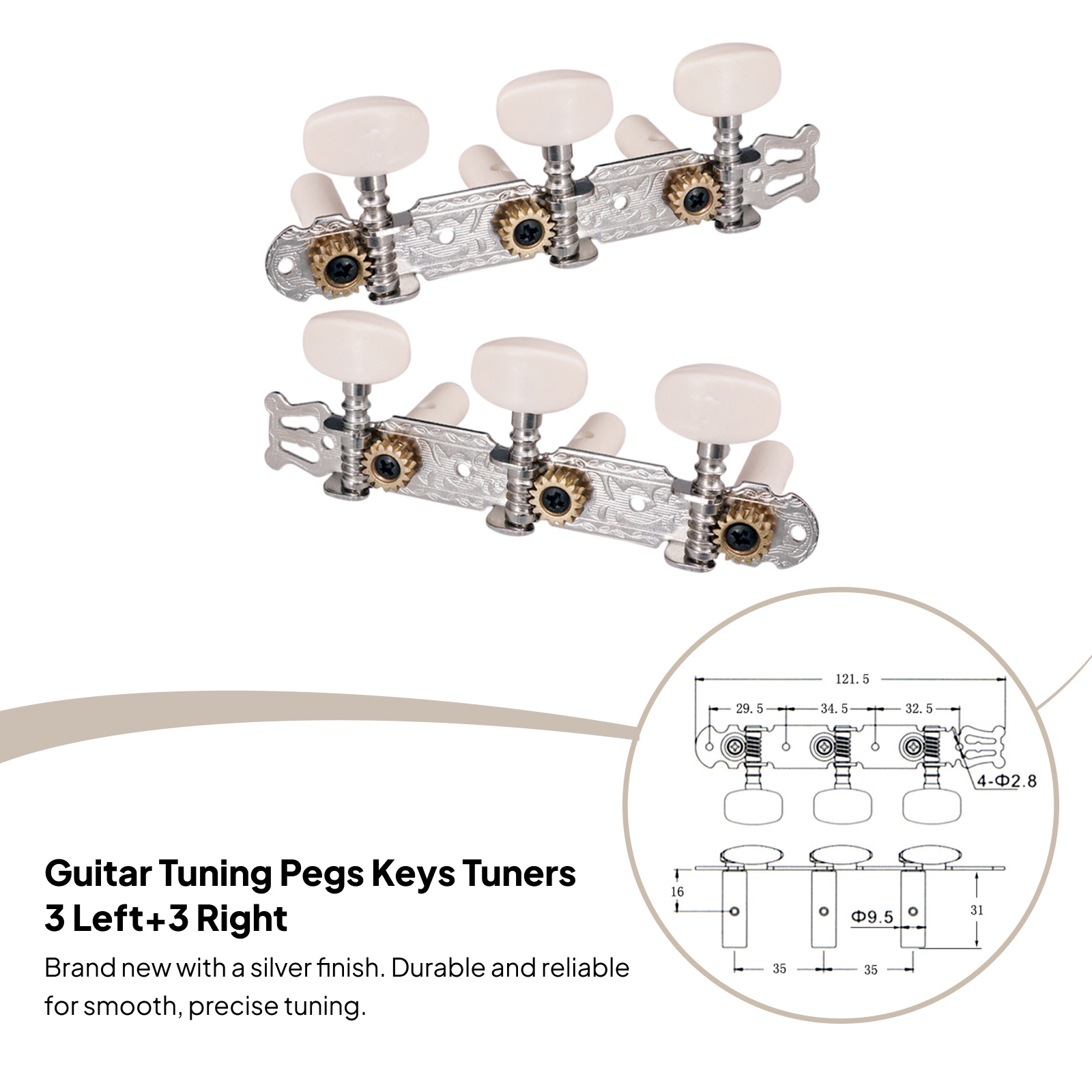 2pcs 3R3L Classical Guitar String Tuning Pegs Keys Tuners With White Button Durable Guitar Tuning Peg Accessories