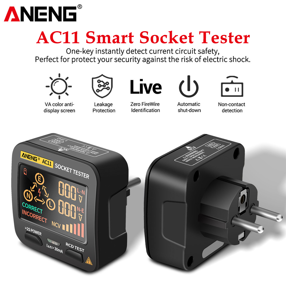 ANENG AC11 Digital Smart Socket Detector US/UK/EU/AU Plug Tester Voltage Test Socket Ground Zero Line Phase Check Rcd NCV Tools