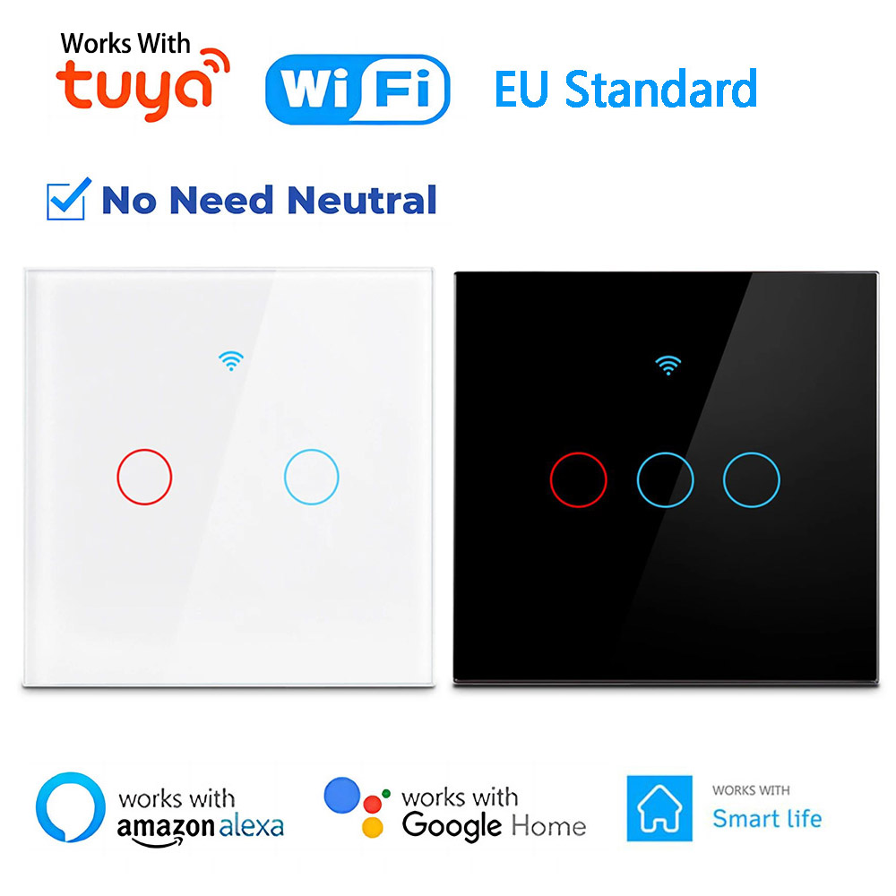 WiFi Smart Switch With Neutral Wire RF433MHz EU Touch Wall Switch 1/2/3 Gang Voice Control Home Work Witch SmartLife APP