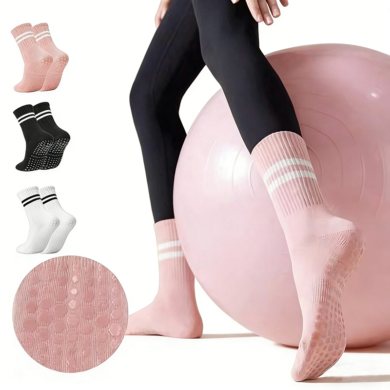 1 pair Women's yoga socks, solid color midsole anti slip grip yoga Pilates ballet socks