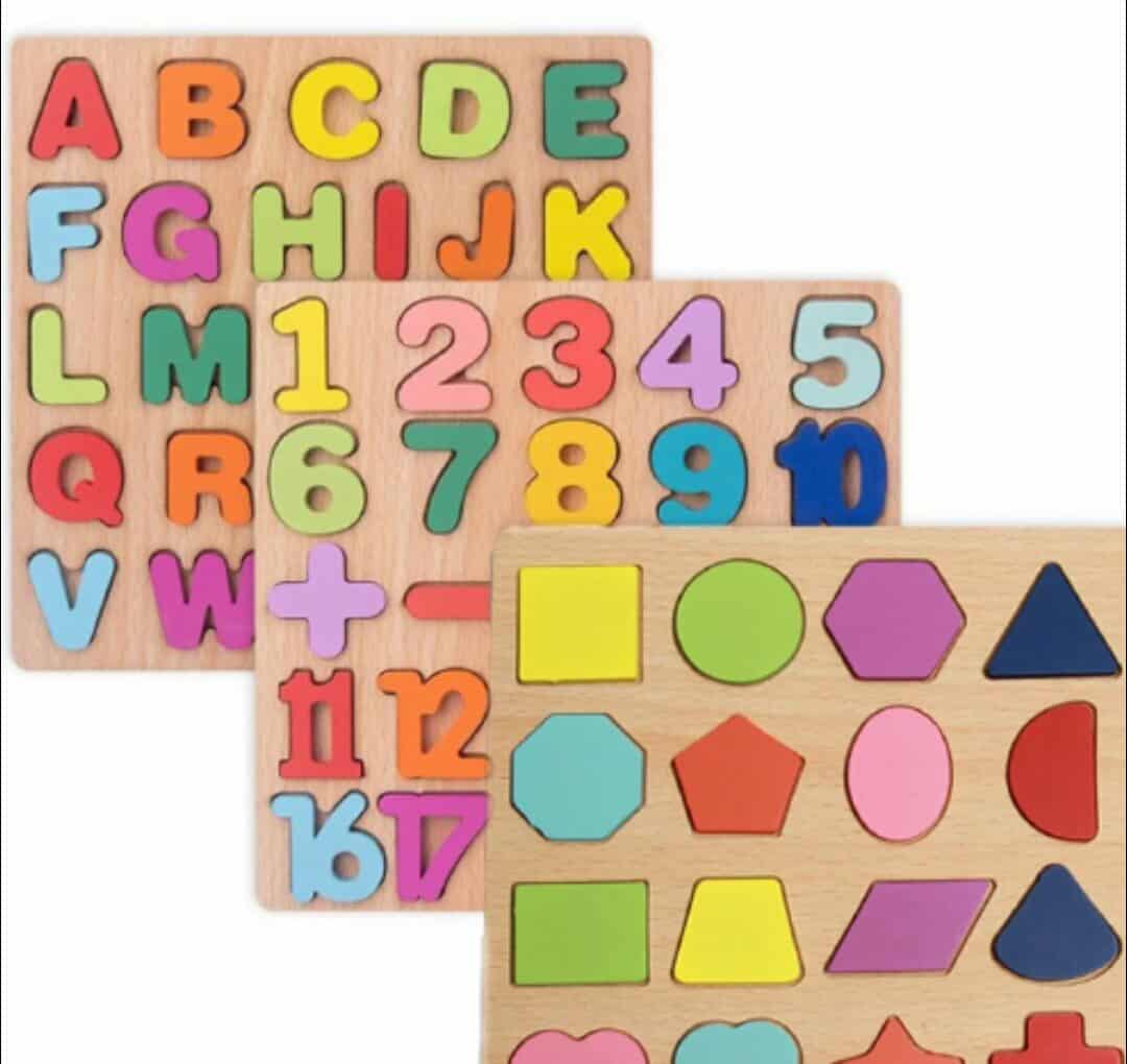3 in 1 ABC Alphabet Puzzle Wooden Toys Kid Number Letter Shape Matching Jigsaw Board - Toys For Kids