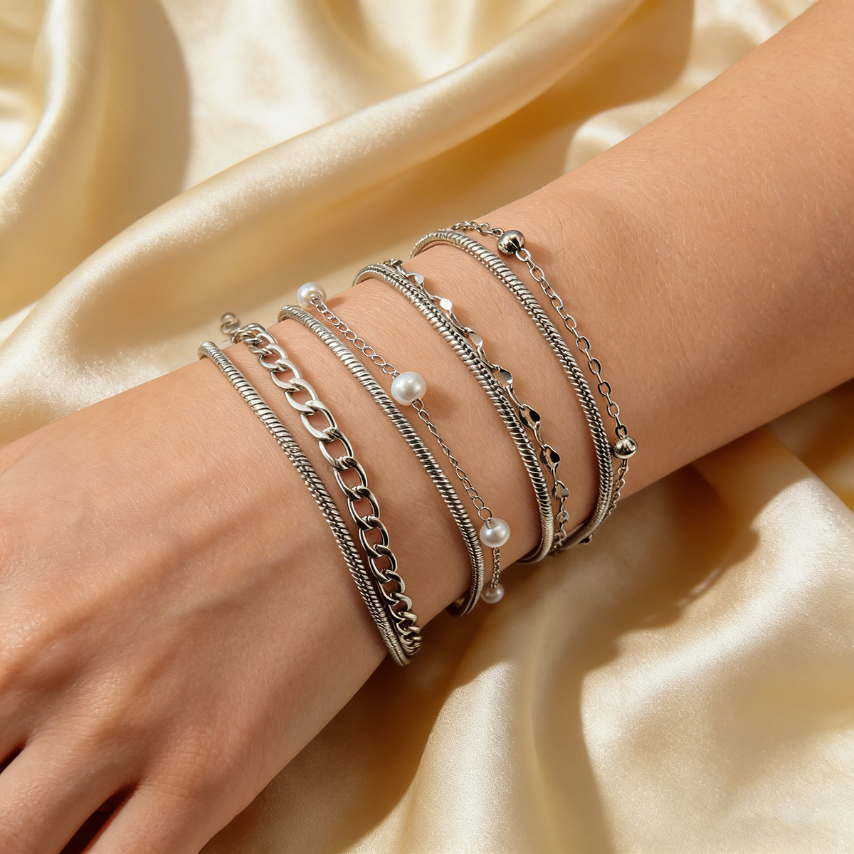 Kissmoon Simple Silver Color Beads Bracelet for Women Men Stainless Steel Snake Chain&Cuban Link Wristband Bracelet Jewelry