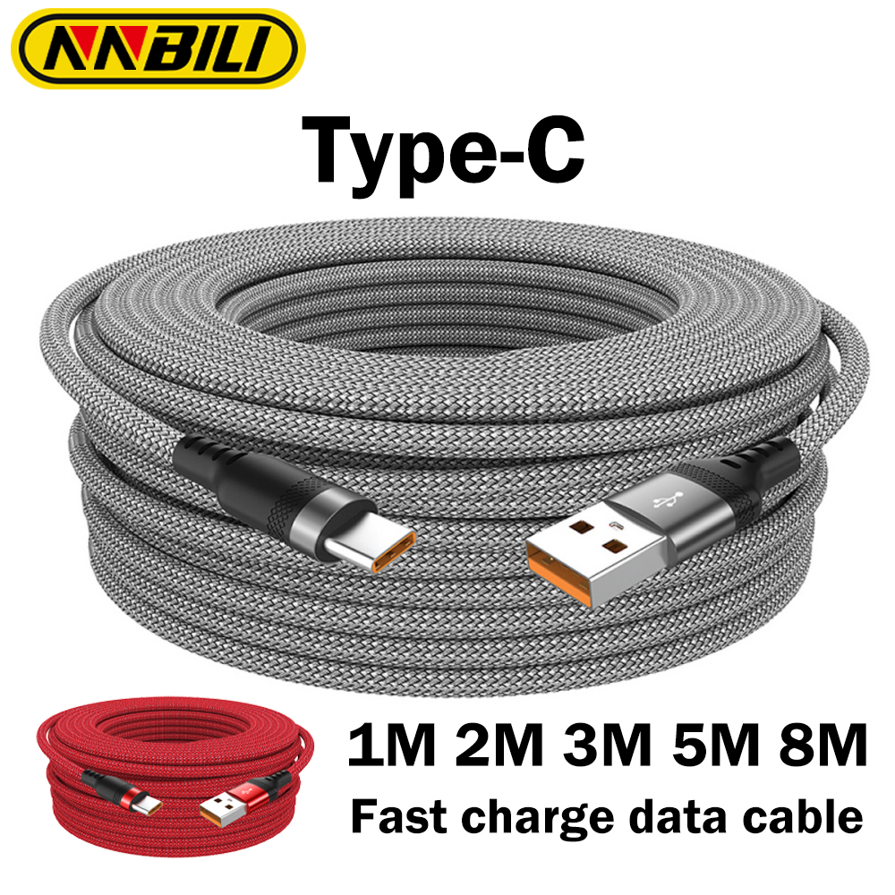 NNBILI 6a Verlengde USB TYPE-C Kabel Gevlochten Datakabel For Switch PS5 TYPE-C 8M 5M 3M 2M 1M Kabel