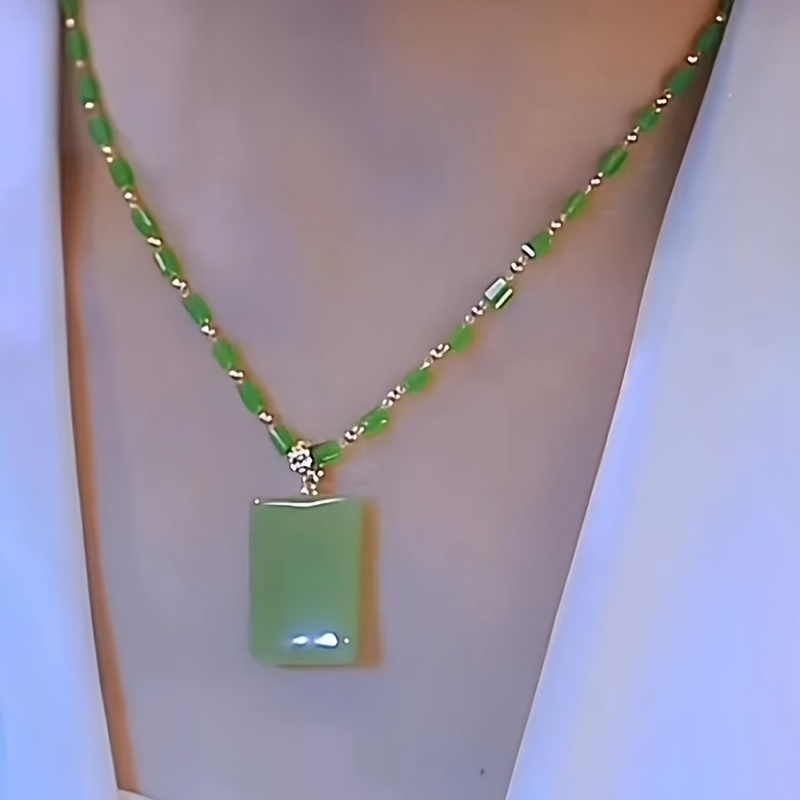 1pc Elegant Green Plain Bamboo Chain Pendant Necklace for Women Daily Jewelry Chic Sweater Chain Tassel Jade Accessories pen gpt