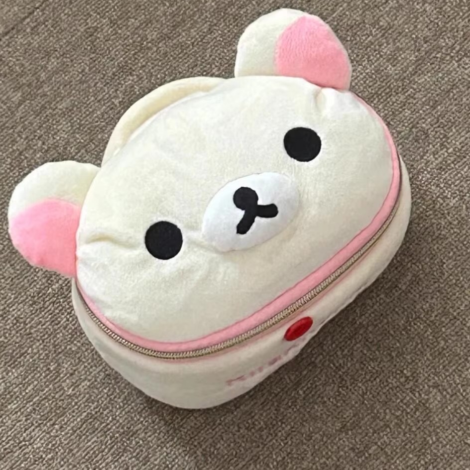 Kawaii Rilakkuma Bear Elliptical Stereoscopic Makeup Bag Portable Storage Bag Cute Cartoon Easy Bear Storage Bag Girls