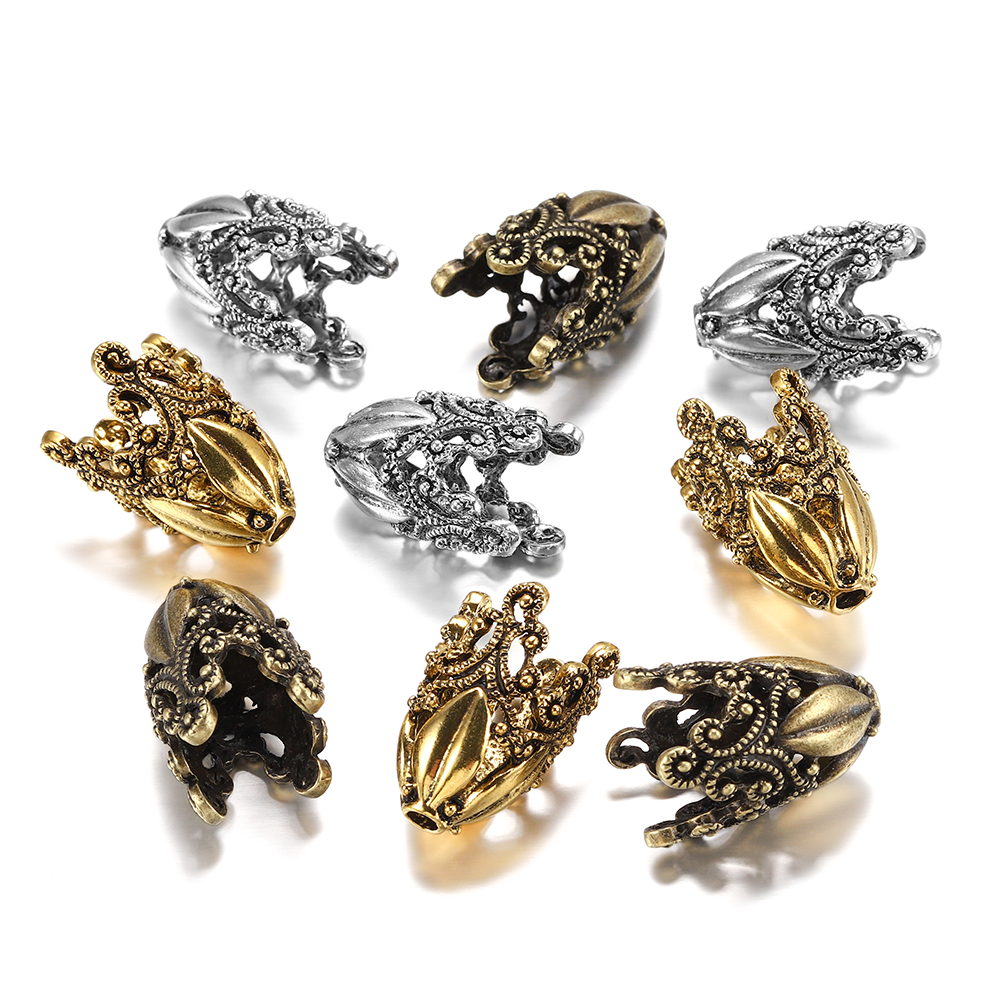 100pcs 8 10mm Gold Metal Hollow Flower Spacer Beads End Caps Pendant DIY Charms Connectors For Jewelry Making Findings