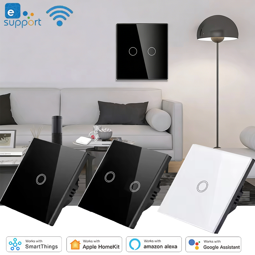 LiwoKit WiFi Smart Ewelink Light Switches EU Square Wall Touch Glass Panel Wireless Control By Alexa Home lightify