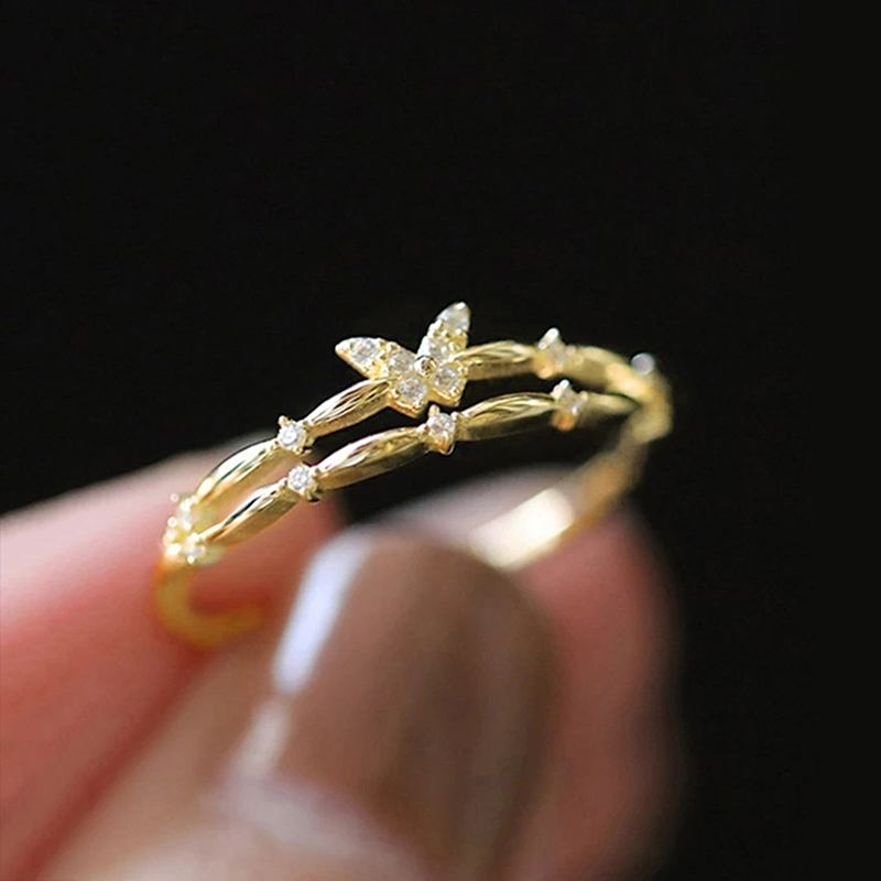 Huitan Chic Butterfly Finger Ring for Women Gold Color Temperament Sweet Rings Party Fancy Birthday Fashion Jewelry